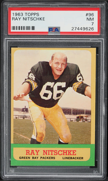 1963 Topps FB Card # 96 Ray Nitschke Green Bay Packers ROOKIE RC HOF PSA NM 7 (MGD2)