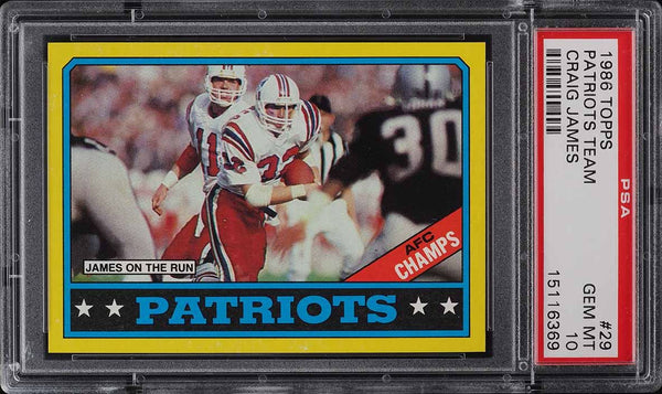 1986 Topps FB Card # 29 Craig James NEW ENGLAND PATRIOTS TEAM PSA 10 GEM MINT (MGD2)