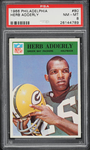 1966 Philadelphia FB Card # 80 Herb Adderley Green Bay Packers HOF PSA 8 NM-MT (MGD2)