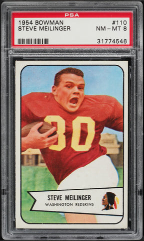 1954 Bowman FB Card #110 Steve Meilinger Washington Redskins HOF ROOKIE RC PSA 8 (MGD2)