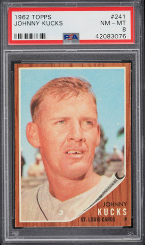 1962 Topps BB Card #241 Johnny Kucks St. Louis Cardinals PSA 8 NM-MT (MGD2)