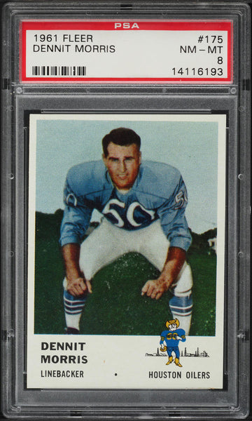 1961 Fleer FB Card #175 Dennit Morris Houston Oilers ROOKIE RC PSA 8 NM-MT (MGD2)