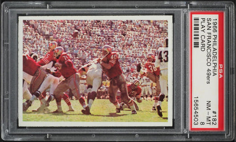 1966 Philadelphia FB Card #182 San Francisco 49ers PLAY CARD PSA 8 NM-MT (MGD2)