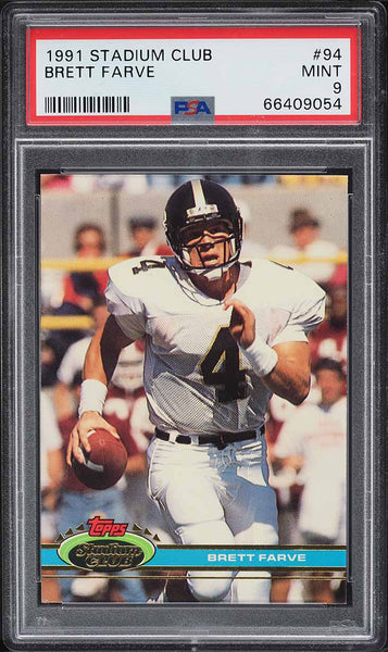 1991 Stadium Club FB Card # 94 Brett Favre ROOKIE RC HOF PSA 9 MINT (MGD2)