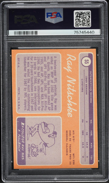 1970 Topps FB Card # 55 Ray Nitschke HOF PSA 8 NM-MT (MGD2)