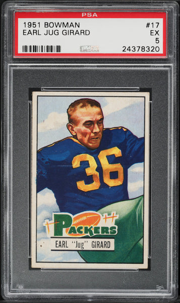 1951 Bowman FB Card # 17 Earl Jug Girard Green Bay Packers PSA 5 EX (MGD2)