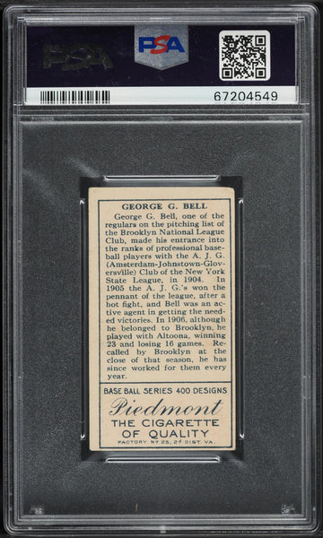 1911 T205 Gold Border Piedmont GEORGE G. BELL Brooklyn Superbas PSA 4 VGEX (MGD2)