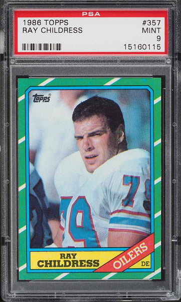 1986 Topps FB Card #357 Ray Childress Houston Oilers HOF ROOKIE RC PSA 9 MINT (MGD2)