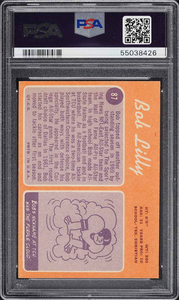 1970 Topps FB Card # 87 Bob Lilly Dallas Cowboys HOF PSA 8 NM-MT (MGD2)