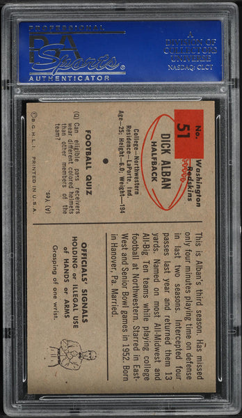 1954 Bowman FB Card # 51 Dick Alban Washington Redskins PSA 8 NM-MT (MGD2)