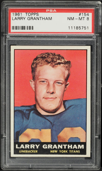 1961 Topps FB Card #154 Larry Grantham New York Titans PSA 8 NM-MT (MGD2)