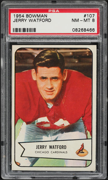 1954 Bowman FB Card #107 Jerry Watford Chicago Cardinals ROOKIE RC PSA 8 NM-MT (MGD2)