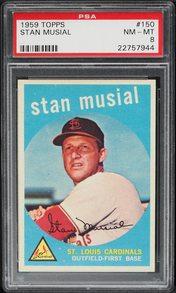 1959 Topps BB Card #150 Stan Musial St. Louis Cardinals HOF PSA 8 NM-MT (MGD2)