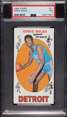 1969 Topps BkB Card # 21 Eddie Miles Detroit Pistons PSA 7 NRMT (MGD2)