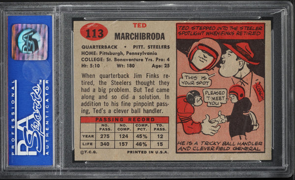 1957 Topps FB Card #113 Ted Marchibroda Pittsburgh Steelers PSA 8 NM-MT (MGD2)