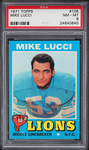 1971 Topps FB Card #105 Mike Lucci Detroit Lions PSA 8 NM-MT (MGD2)