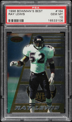 1996 Bowman's Best FB Card #164 Ray Lewis Ravens HOF ROOKIE RC PSA 10 GEM MINT (MGD2)