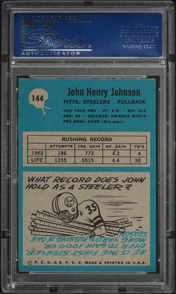 1964 Philadelphia FB Card #144 John Henry Johnson Pittsburgh Steelers HOF PSA 8.5 (MGD2)