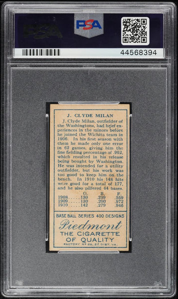 1911 T205 Gold Border Piedmont CLYDE MILAN Washington Senators PSA 4.5 VGEX+ (MGD2)