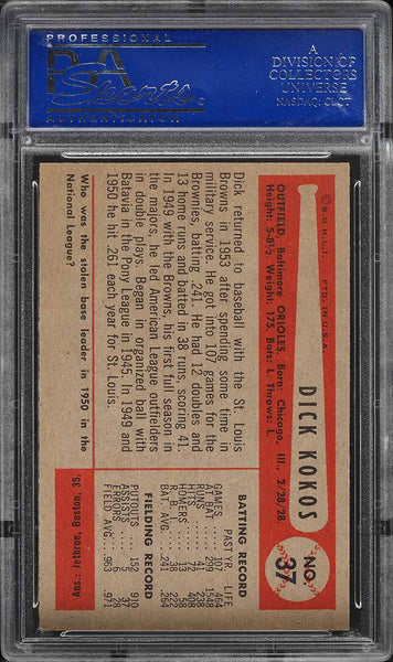 1954 Bowman BB Card # 37 Dick Kokos Baltimore Orioles PSA 8 NM-MT (MGD2)