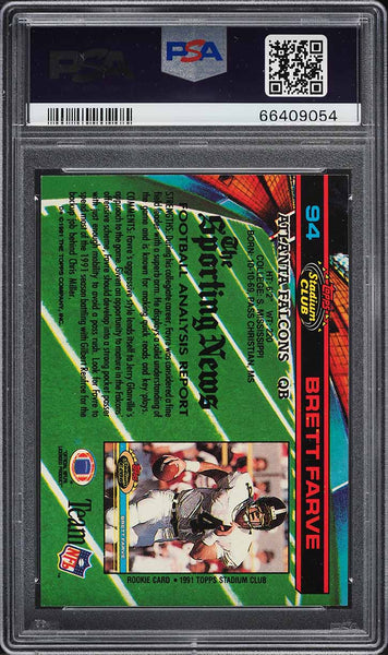 1991 Stadium Club FB Card # 94 Brett Favre ROOKIE RC HOF PSA 9 MINT (MGD2)