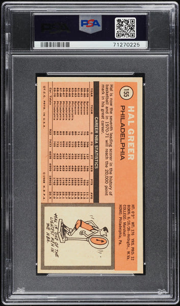 1970 Topps BkB Card #155 Hal Greer Philadelphia 76ers HOF PSA 8 NM-MT (MGD2)