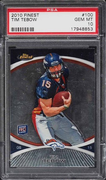 2010 Finest FB Card #100 Tim Tebow Denver Broncos ROOKIE RC PSA 10 GEM MINT (MGD2)