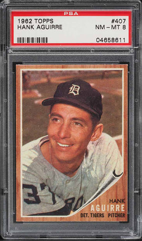 1962 Topps BB Card #407 Hank Aguirre Detroit Tigers PSA 8 NM-MT (MGD2)