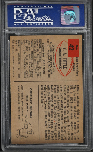 1954 Bowman FB Card # 42 Y.A. Tittle San Francisco 49ers HOF PSA 8 NM-MT (MGD2)