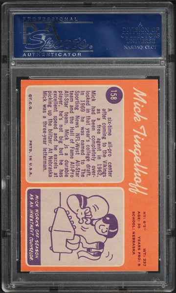 1970 Topps FB Card #158 Mick Tingelhoff Minnesota Vikings HOF PSA 8 NM-MT (MGD2)