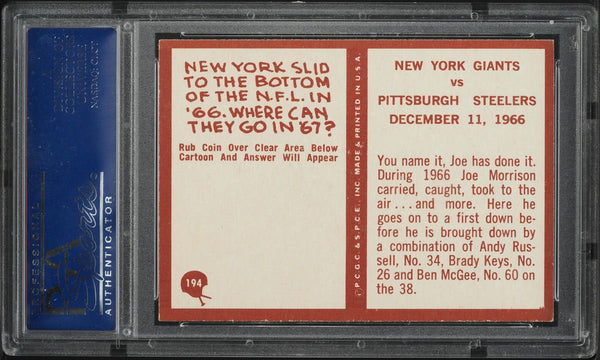 1967 Philadelphia FB Card #194 New York Giants PLAY CARD PSA 8 NM-MT (MGD2)