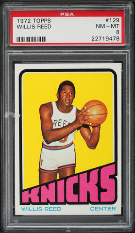 1972 Topps BkB Card #129 Willis Reed New York Knicks HOF PSA 8 NM-MT (MGD2)