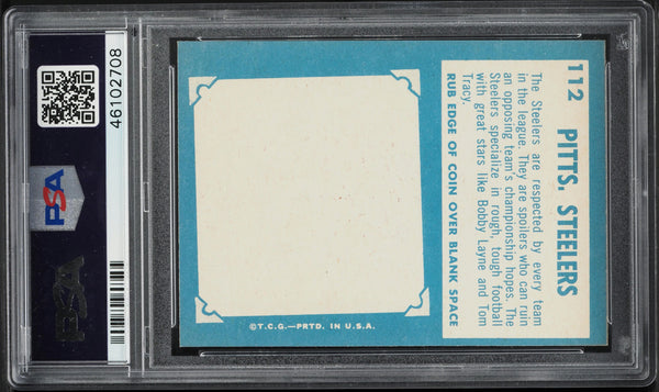 1961 Topps FB Card #112 Pittsburgh Steelers TEAM CARD PSA 8 NM-MT (MGD2)