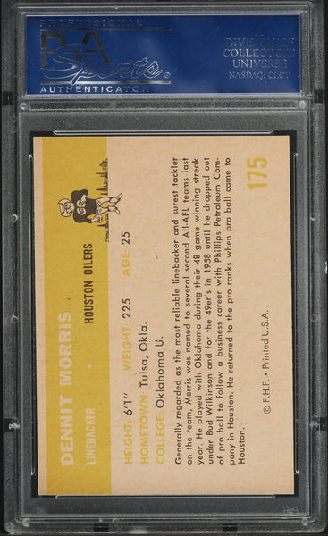 1961 Fleer FB Card #175 Dennit Morris Houston Oilers ROOKIE RC PSA 8 NM-MT (MGD2)