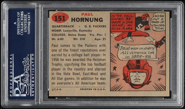 1957 Topps FB Card #151 Paul Hornung Green Bay Packers ROOKIE RC HOF PSA 7 NRMT (MGD2)