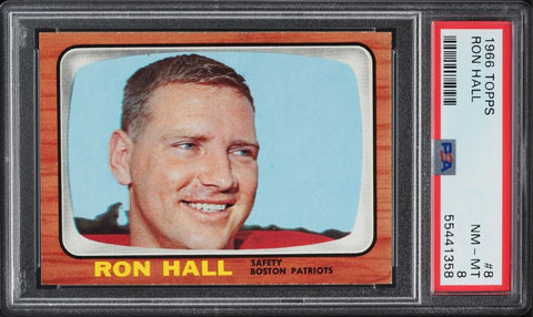 1966 Topps FB Card # 8 Ron Hall Boston Patriots PSA 8 NM-MT (MGD2)