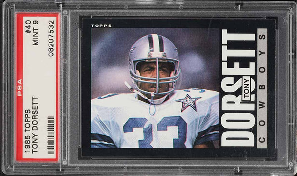 1985 Topps FB Card # 40 Tony Dorsett Dallas Cowboys HOF PSA 9 MINT (MGD2)