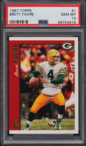 1997 Topps FB Card # 1 Brett Favre Green Bay Packers HOF PSA 10 GEM MINT (MGD2)