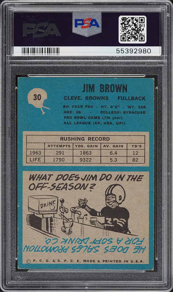 1964 Philadelphia FB Card # 30 Jim Brown Cleveland Browns HOF PSA 5 EX (MGD2)