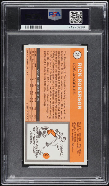 1970 Topps BkB Card # 23 Rick Roberson Los Angeles Lakers PSA 9 MINT (MGD2)