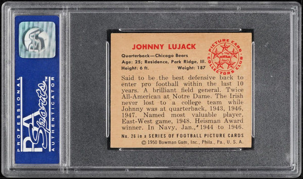 1950 Bowman FB Card # 26 John Lujack Chicago Bears HOF PSA 7 NRMT (MGD2)