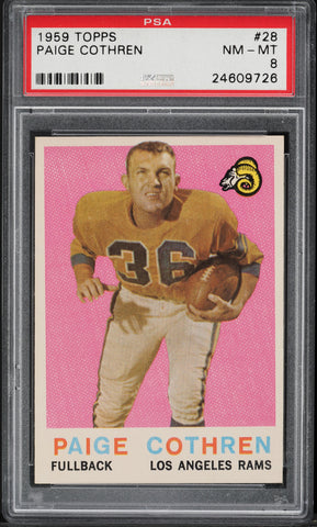 1959 Topps FB Card # 28 Paige Cothren Los Angeles Rams PSA 8 NM-MT (MGD2)