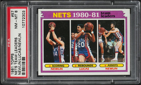 1981 Topps BkB Card # 57 Nets Team Newlin Lucas Newlin LDRS PSA 8 NM-MT (MGD2)