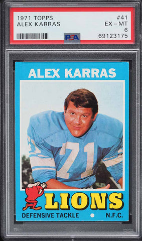 1971 Topps FB Card # 41 Alex Karras Detroit Lions HOF PSA 6 EXMT (MGD2)