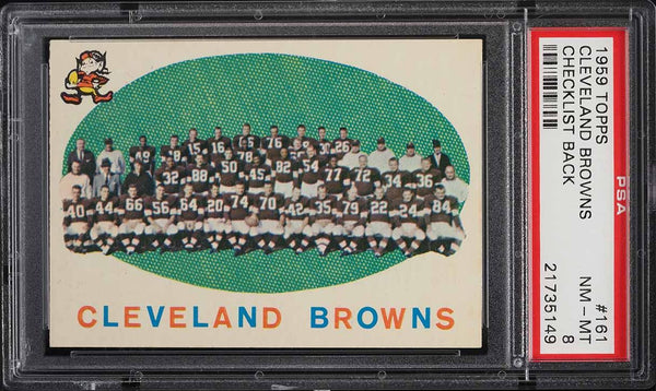 1959 Topps FB Card #161 Cleveland Browns CHECKLIST BACK PSA 8 NM-MT (MGD2)