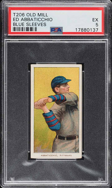 1909-11 T206 Ed Abbaticchio Pittsburgh, BLUE SLEEVES, OLD MILL PSA 5 EX PWCC-A (MGD2)