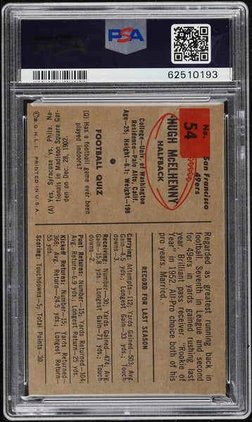 1954 Bowman FB Card # 54 Hugh McElhenny San Francisco 49ers HOF PSA 6 EX-MT (MGD2)