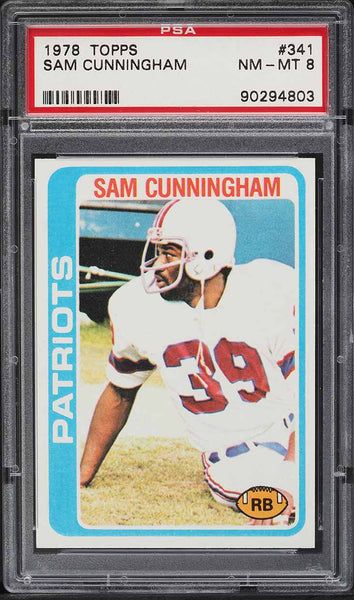 1978 Topps FB Card #341 Sam Cunningham New England Patriots HOF PSA 8 NM-MT (MGD2)