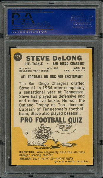 1967 Topps FB Card #128 Steve DeLong San Diego Chargers HOF PSA NM-MT 8 (MGD2)