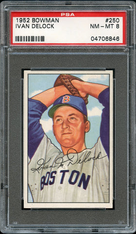 1952 Bowman BB Card #250 Ivan Ike Delock Boston Red Sox ROOKIE RC PSA NM-MT 8 (MGD2)